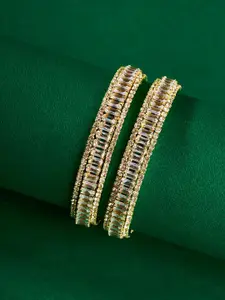 TEEJH Set Of 2 Gold-Plated Cubic Zirconia Studded Bangles