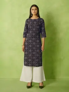 Anouk Bandhani Printed Round Neck Straight Kurta