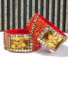 T4 JEWELS Gold-Plated Set Of 2 Stone-Studded Radhe Krishna Bangles
