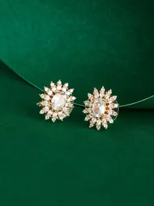 TEEJH Rose Gold-Plated Cubic Zirconia-Studded Contemporary Drop Earrings