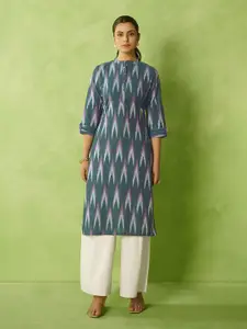 Anouk Geometric Printed Mandarin Collar Straight Cotton Kurta