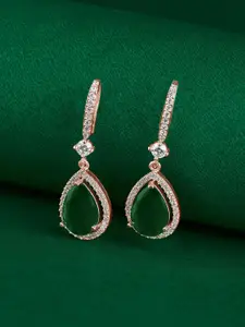 TEEJH Rose Gold-Plated Stones-Studded Contemporary Drop Earrings
