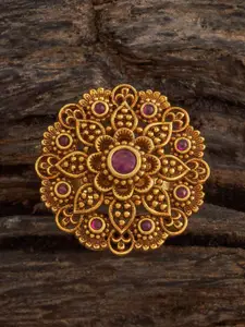 Kushal's Fashion Jewellery Ruby Gold-Plated Ethnic Antique Finger Ring