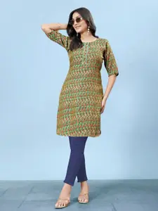 JIVORA Women Ethnic Motifs Printed Pure Silk Straight Kurti