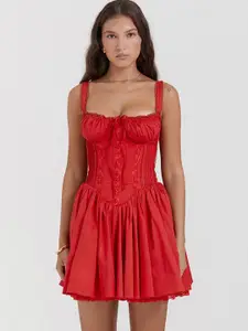 bebe Yellow Corset-Style Lace-Up Back Fit & Flare Mini Dress