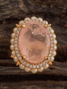 Kushal's Fashion Jewellery Peach Gold-Plated Party Zircon Finger Ring