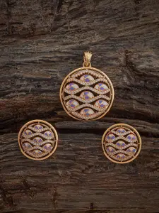 Kushal's Fashion Jewellery White-Lavender Gold-Plated Party Zircon Pendant Set