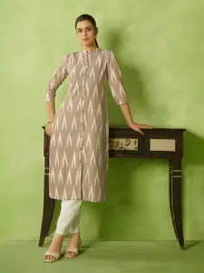 Anouk Geometric Printed Mandarin Collar Straight Cotton Kurta
