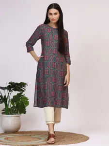 W Floral Printed Round Neck Straight Kurta