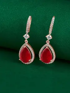 TEEJH Rose Gold-Plated Stones-Studded Contemporary Drop Earrings