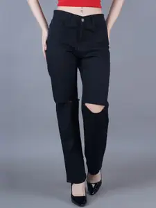 Metronaut Women Classic Regular Fit Mid-Rise Slash Knee Jeans