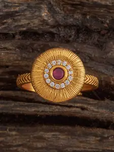 Kushal's Fashion Jewellery Ruby Gold-Plated Ethnic Antique Finger Ring