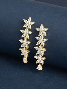 TEEJH Stones-Studded Floral Shaped Drop Earrings
