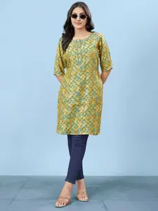 JIVORA Ethnic Motifs Printed Pure Silk Kurti
