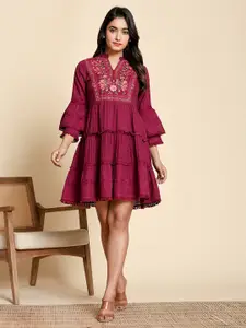 All About You Women Floral Printed Mandarin Collar Fit & Flare Dress