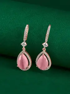 TEEJH Stones-Studded Teardrop Shaped Drop Earrings