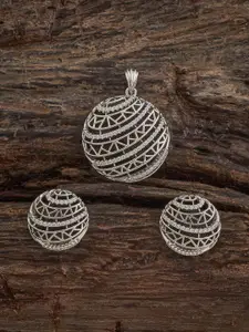 Kushal's Fashion Jewellery White Rhodium-Plated Party Zircon Pendant Set