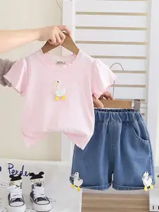 INCLUD Girls Appliqued Short Sleeves T-Shirt With Shorts