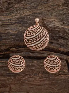 Kushal's Fashion Jewellery White Rose Gold-Plated Party Zircon Pendant Set