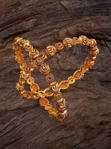 Kushal's Fashion Jewellery Ruby Gold-Plated Ethnic Antique Bangles