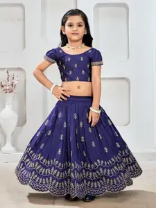 BAESD Girls Embroidered Mukaish Foil Print Ready to Wear Lehenga &