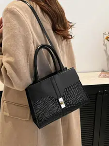 HAUTE SAUCE by  Campus Sutra HAUTE SAUCE by Campus Sutra Women Black Vegan Leather Structured Hand Bag