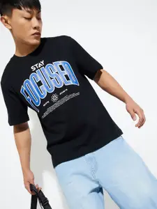 max Men Typography Printed Round Neck Cotton T-shirt