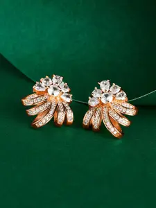 TEEJH Rose Gold-Plated Cubic Zirconia-Studded Contemporary Drop Earrings