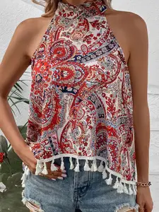 all about you Print Halter Neck Blouson Top