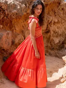 All About You Women Square Neck Smocked Maxi Fit & Flare Dress