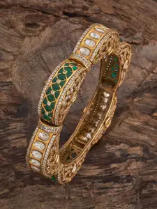 Kushal's Fashion Jewellery Green Victorian-Plated Ethnic Kundan Bangle
