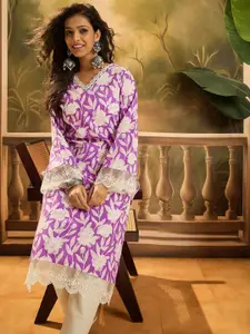 Sangria Floral Printed Pure Cotton Straight Kurta