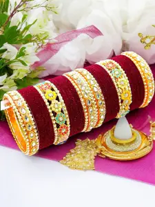 BeautyTrends Set Of 42 Gold-Plated Kundan-Studded Bangles
