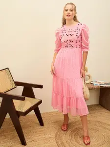 SASSAFRAS Embroidered Fit & Flare Midi Dress