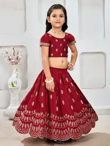BAESD Girls Embroidered Mukaish Foil Print Ready to Wear Lehenga &