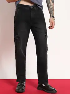 Urbano Fashion Men Black Regular Fit Washed Cargo Jeans With 6 Pockets Stretchable