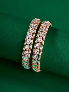 TEEJH Set Of 2 Gold-Plated Stones-Studded Bangles