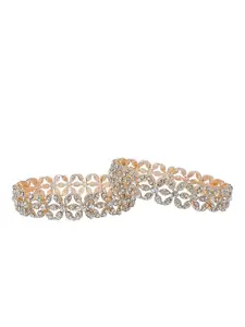 T4 JEWELS Set Of 2 Rose Gold-Plated Artificial Stones Studded Bangles