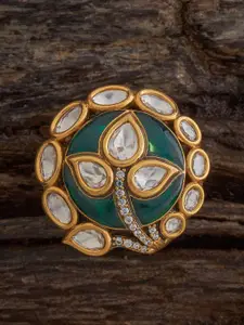 Kushal's Fashion Jewellery Green Victorian-Plated Ethnic Kundan Finger Ring