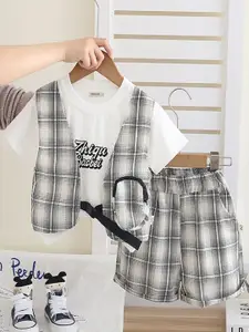 INCLUD Boys Checked Short Sleeves T-Shirt With Shorts