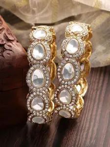 T4 JEWELS Set Of 2 Gold-Plated Kundan Studded Bangles