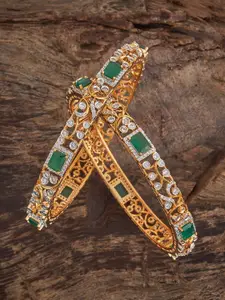 Kushal's Fashion Jewellery Green Rhodium Gold-Plated Party Zircon Bangle