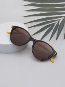 Ted Smith Women Black-Brown Cat Eye Luxury Acetate Sunglasses With Polarised Lens