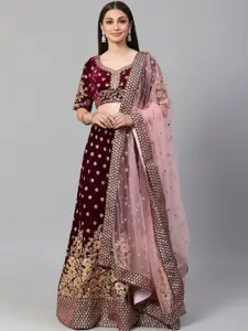 DIVASTRI Embroidered Thread Work Semi-Stitched Lehenga With Unstitched Blouse & Dupatta