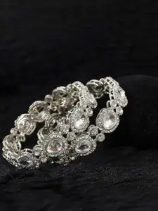 T4 JEWELS Set Of 2 Silver-Plated & Kundan-Studded Bangles