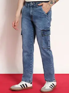 Urbano Fashion Men Light Blue Regular Fit Washed Cargo Jeans With 6 Pockets Stretchable