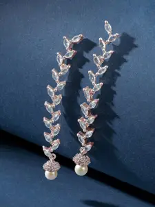 TEEJH Rose Gold-Plated Stones-Studded Floral Drop Earrings