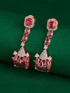 TEEJH Rose Gold-Plated Stones-Studded Contemporary Drop Earrings