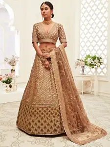 DIVASTRI Embroidered Thread Work Semi-Stitched Lehenga With Unstitched Blouse & Dupatta