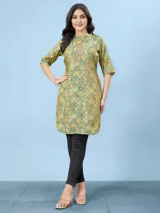 JIVORA Women Ethnic Motifs Printed Pure Silk Straight Kurti